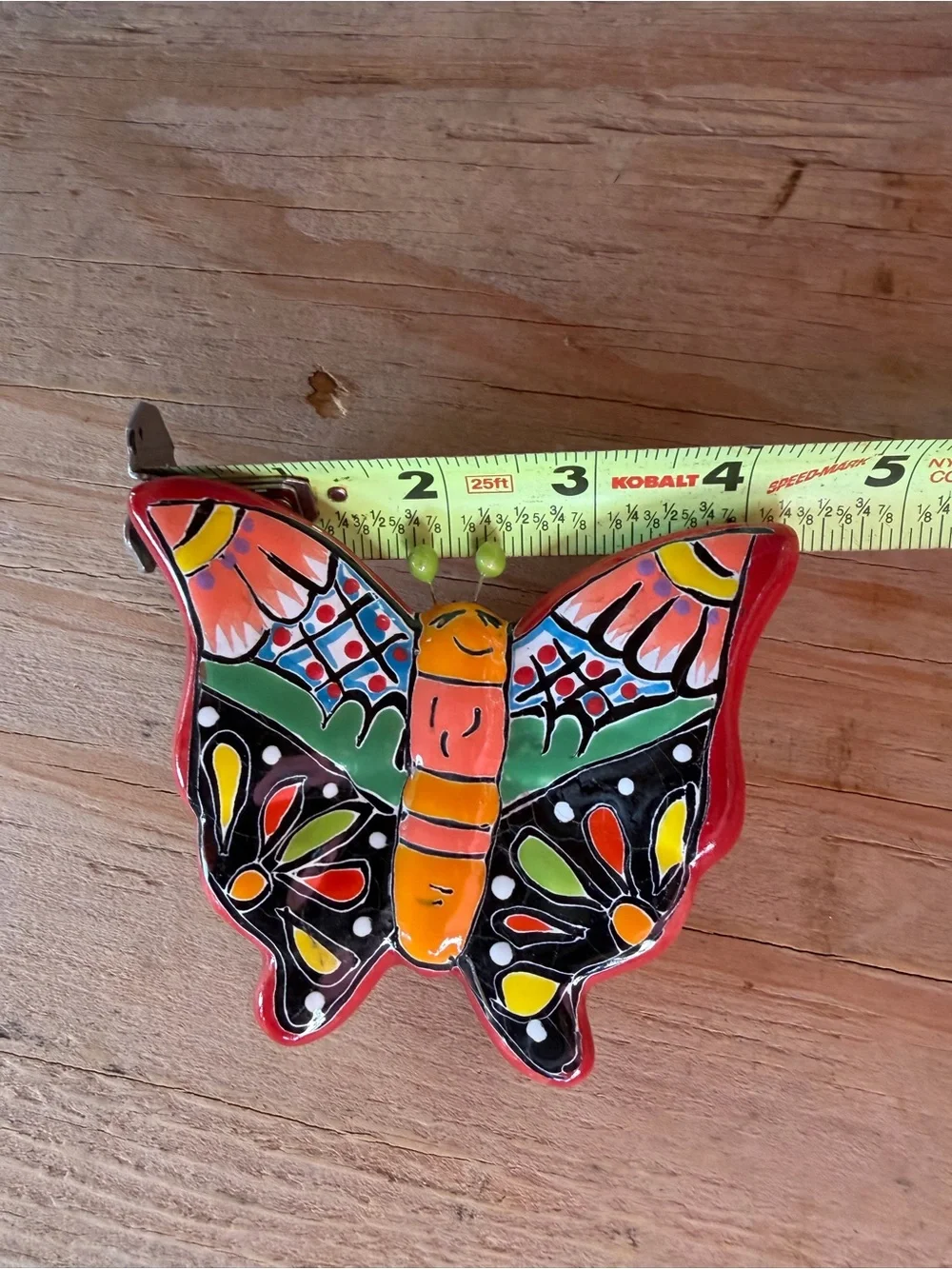 Hand-Painted Talavera  Red Ceramic Butterfly Wall Decor
